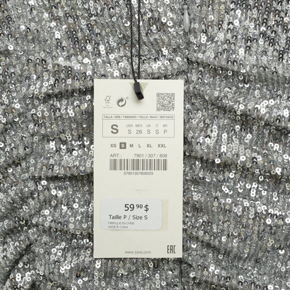 Zara mini strapless sequins dress, Size S (2), Silver colour - Picture 7 of 12